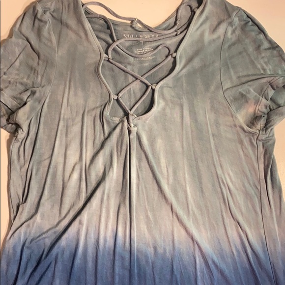 Blue Tie-Dye American Eagle V-neck T-shirt - Picture 1 of 2